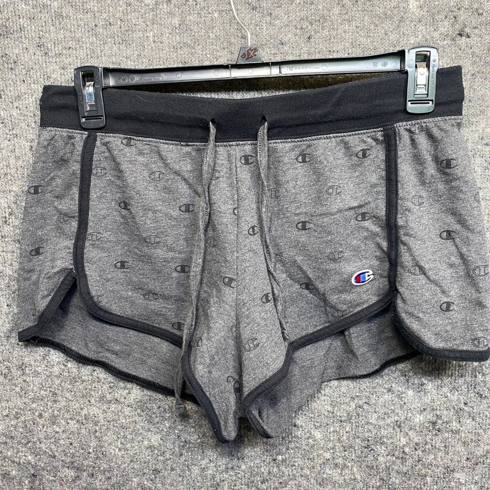 Champion Womens Gray Logo Print Dolphin Athletic Lounge Shorts Size L